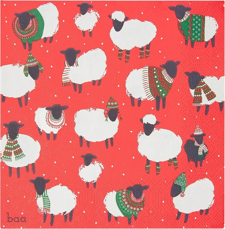 Visita la tienda de Talking Tables Talking Tables Paquete de 20 servilletas navideñas de ovejas Servilletas de papel rojo para Navidad, día de boxeo, cena de invierno, decoupage — Adviento y mesa