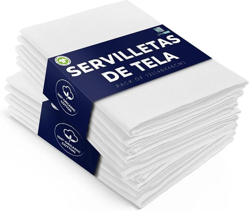 Visita la tienda de LivinEase LivinEase Servilletas de Tela de Algodón - 2 Servilletas de Mesa Blancas - Servilletas de Tela Grandes Reutilizables 100% Algodón 46 x 46 cm para Todas Las Ocasiones — Hogar y cocina