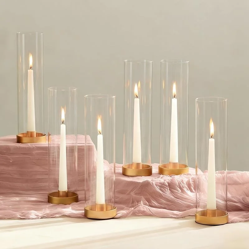Visita la tienda de Nuptio NUPTIO Vidrio Huracán Titular de La Vela: 6 Piezas de 30cm de Alto Candelabro de Oro Candelabros de Metal Taper Vela Palo Sin Fondo Cilindro Candelabro de La Boda del Partido de Mesa Centro — Cena a la luz de velas