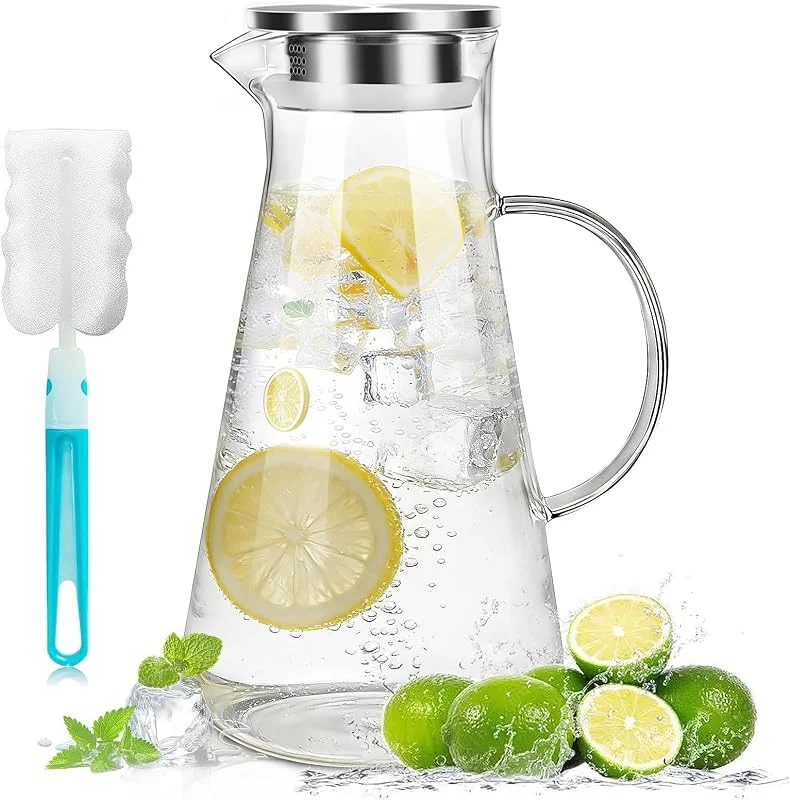 Zippicks Botella De Cristal Para Agua 2.2L, Jarra Agua Cristal con Tapa, Jarra de Agua — Vino y mesa festiva