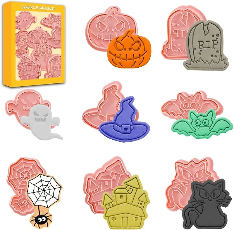 ZDQC 8 Piezas Cortador Galletas Halloween, Moldes para Galletas Infantiles, Cortadores de Galletas 3D, Juego de Cortadores de Galletas — Hogar y cocina
