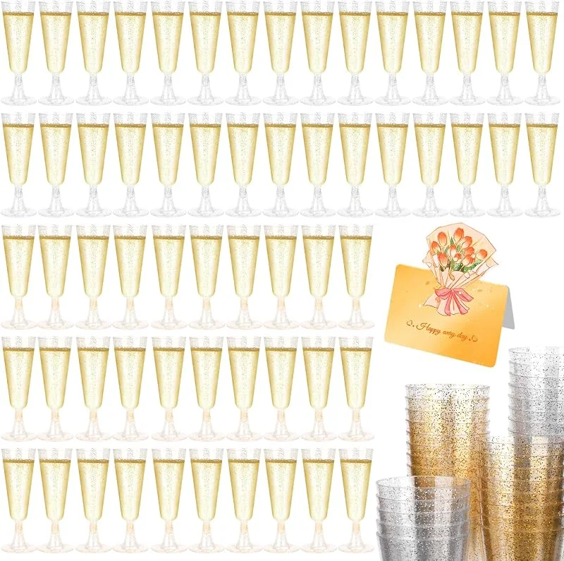 UCAMP Copas de Champán, 60 x 150ml Copas de Vino, Flautas de Champán con Brillos Dorados y Plateados, Flautas de Champagne Resistentes y Reutilizables para Boda Cumpleaños Fiesta Picnics — Vino y mesa festiva