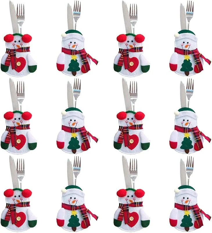 GUDOTRA 12pcs Bolsa para Cubiertos Navidad Cubiertos Tenedores Bolsas para Decoración Navidad Mesa (Monigote de Nieve) — Adviento y mesa