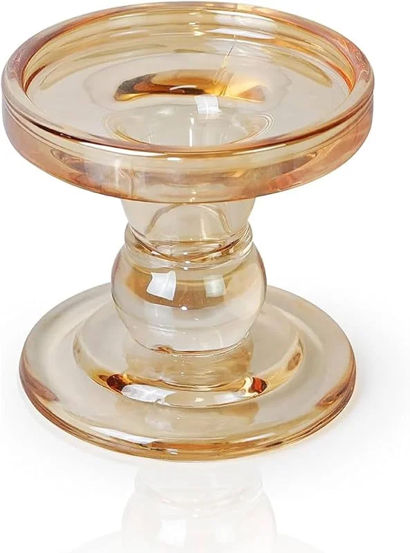 Visita la tienda de Aoneky Aoneky Candelero de Vidrio para Velas - Candelabro Decorativo Vintage para Soportar 1 Vela hasta Φ 70 mm, Portavelas Cristal Ámbar Decoración para Centro Mesa Salón Comedor Navidad San Valentín Boda — Cena a la luz de velas
