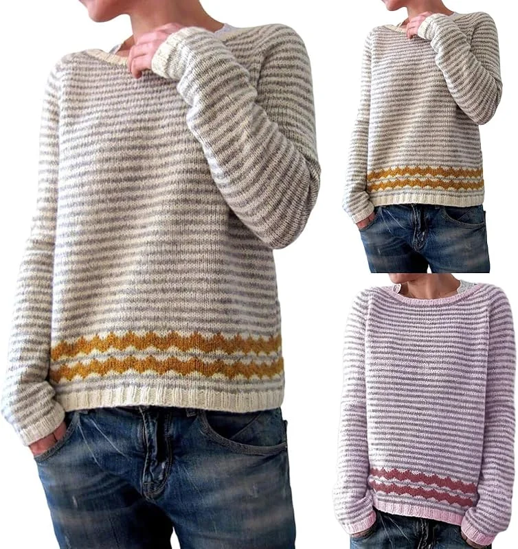 Generic HUIFUAO Fairisle - Suéter vintage de Navidad para mujer, talla grande, ropa de punto noruega, nórdico, islandés, cálido, térmico, a rayas, de moda, de manga larga — Ropa Navidad