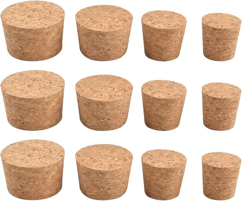 INCREWAY Tapones de corcho de madera suave natural, 12 unidades, cuatro tamaños, tapones de corcho cónicos grandes y pequeños y tapones de vidrio para botellas de vino y cerveza — Vino y mesa festiva