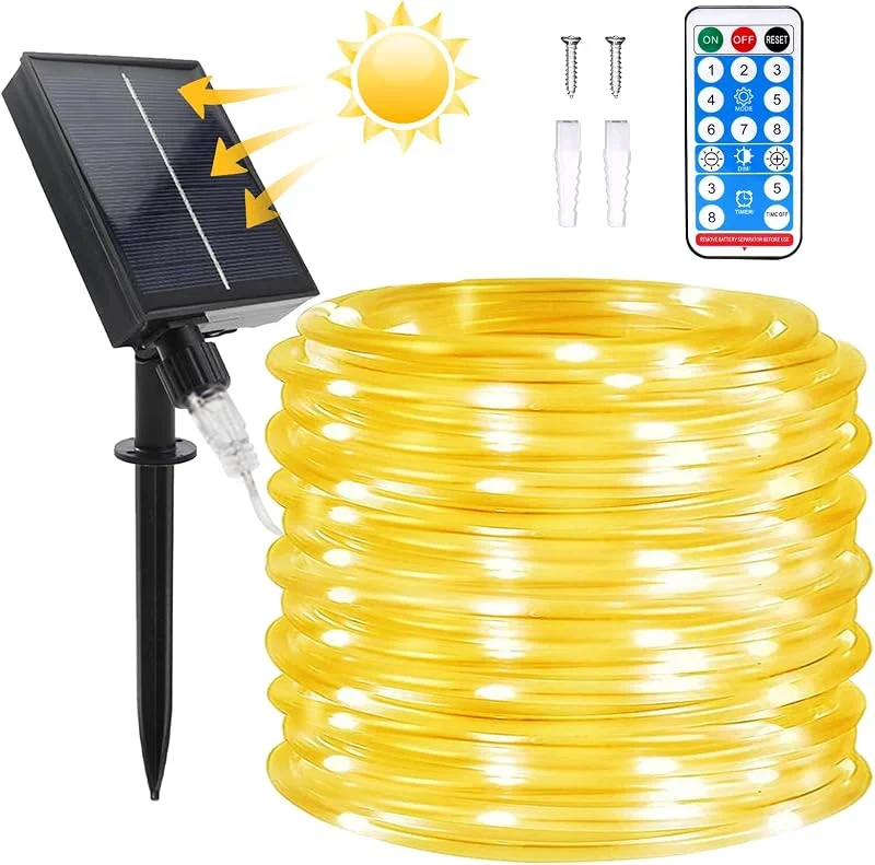 Micacorn Manguera Luces Solar, Solar Luces Exterior 20 Metro 8 Modos 200 LED Manguera Iluminación de Impermeables Control Remoto para Piscina Fiestas Jardines Bodas Decoración Navideña — Luces Navidad