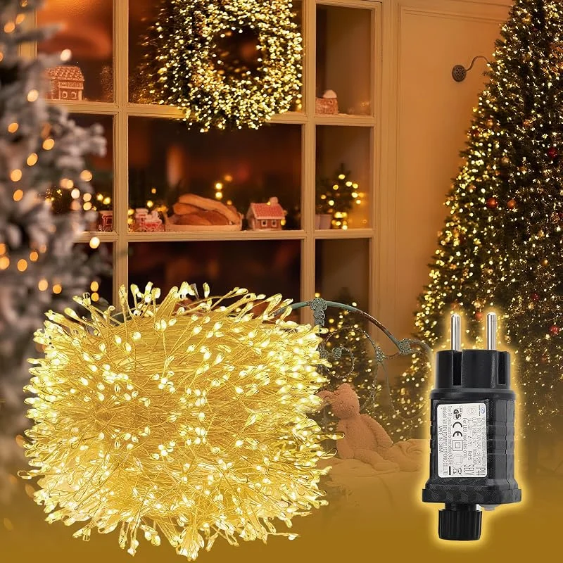 Visita la tienda de SALCAR SALCAR Guirnalda de Luces LED Tipo Racimo 10m 400 LEDs en Hilo de Cobre, Impermeable con 8 Modos, Temporizador y Memoria, para Interior Exterior Jardín Árbol de Navidad Boda, Blanco Cálido — Luces Navidad