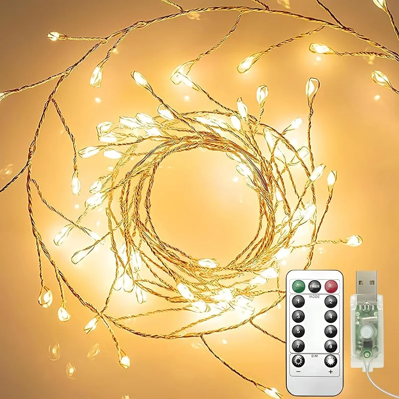 Clearhill 2 paquetes de luces de hadas USB con control remoto, luces de 3, 10 m y 100 LED de fuegos artificiales cúmulos cálidos, 8 modos, luces de alambre de cobre impermeables para dormitorio, boda — Luces Navidad