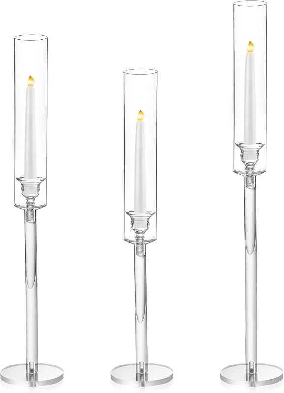 LANLONG Portavelas cónicos para centro de mesa, 3 portavelas acrílicos para velas cónicas, portavelas transparente de huracán para bodas, fiestas de Navidad, eventos, decoración de mesa del hogar — Adviento y mesa