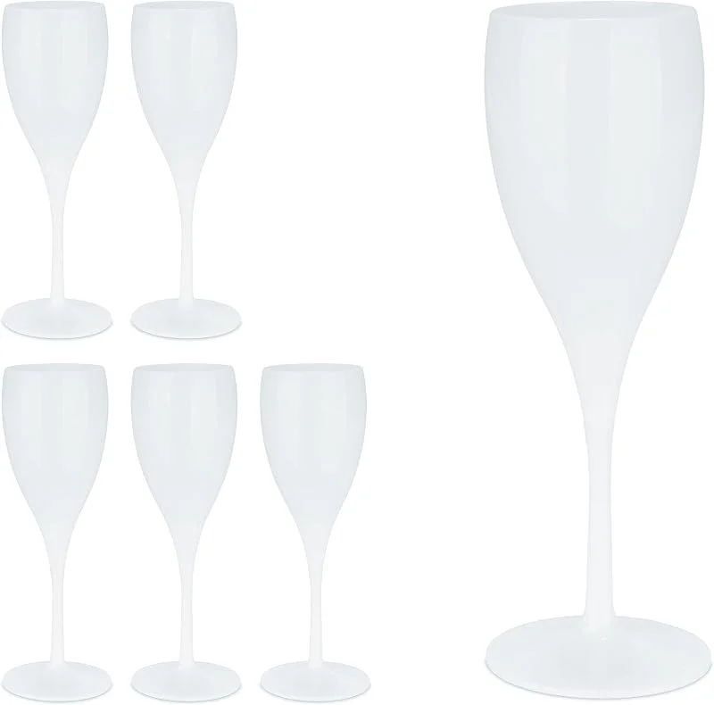 Visita la tienda de Relaxdays Relaxdays Copas Cava Plástico, Set de 6, Irrompibles y Libres de BPA, 140 ml, Reutilizables, Vasos Camping, Blanco — Vino y mesa festiva