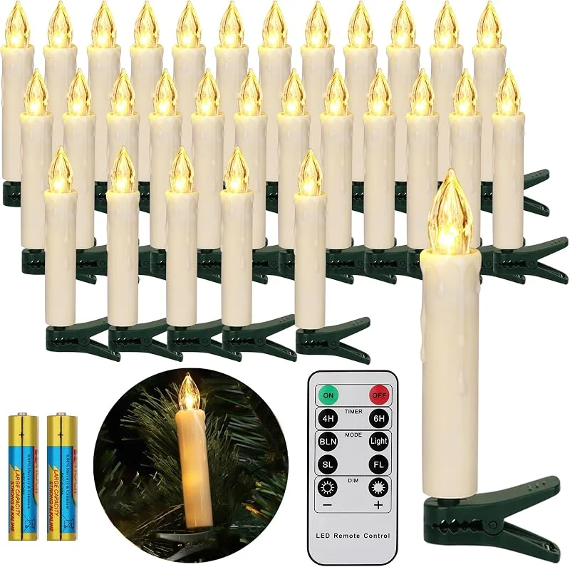 Visita la tienda de FREEPOWER FREEPOWER 30 Velas LED para árbol de Navidad con Mando a Distancia Temporizador Parpadeantes, Blanco Cálido, Velas para Navidad, Funciona con Pilas, Interior y Exterior Impermeable（Incluye 30 pilas） — Luces Navidad