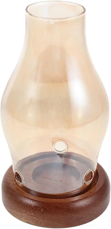 PRETYZOOM Portavelas de Cristal con Base de Madera y Pantalla Dorada — Cena a la luz de velas