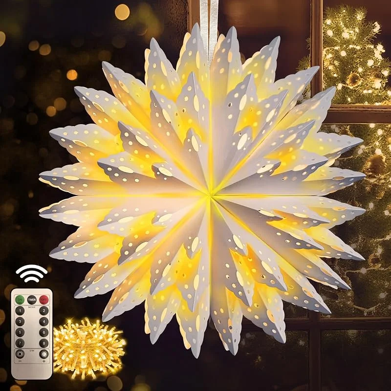 Visita la tienda de Bopertrove Mando a distancia para colgar, estrella, decoración navideña, ventana, papel luminoso, 45 cm de diámetro, color blanco — Decoracion Navidad