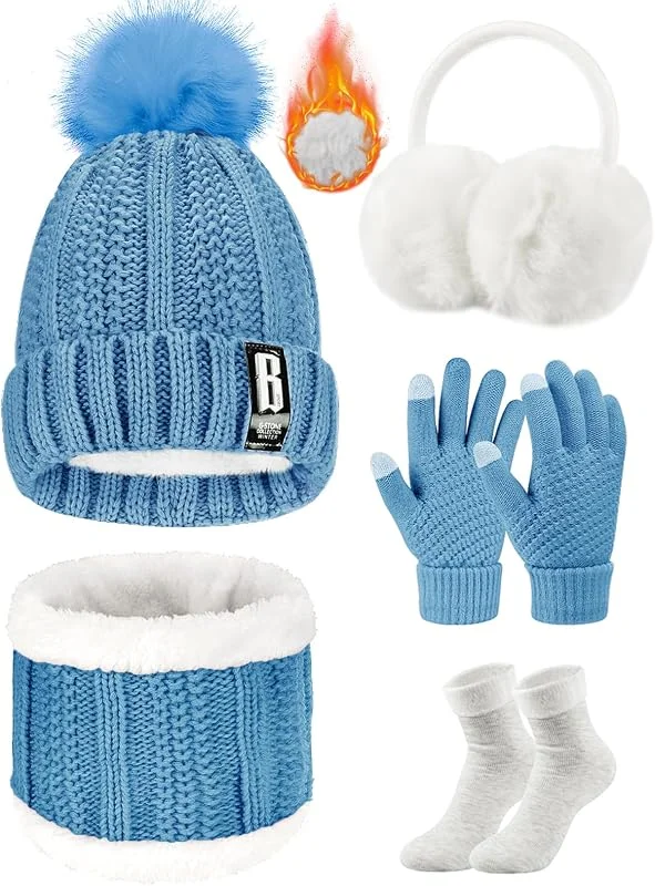 Visita la tienda de Voqeen Voqeen Juego de 5 Piezas de Gorro y Bufanda de Punto Guantes de Pantalla táctil Guantes Orejeras de Felpa de Invierno Calcetines térmicos para Gorro de esquí Deportes al Aire Libre — Ropa Navidad