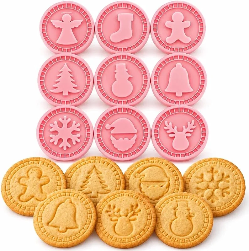 ririess Juego de cortadores de galletas navideñas de 9 piezas 3D imprimibles sellos de galletas navideñas - hombre de jengibre, árbol de Navidad, muñeco de nieve, Papá Noel, Campanas, Copo de Nieve, Ángel — Hogar y cocina
