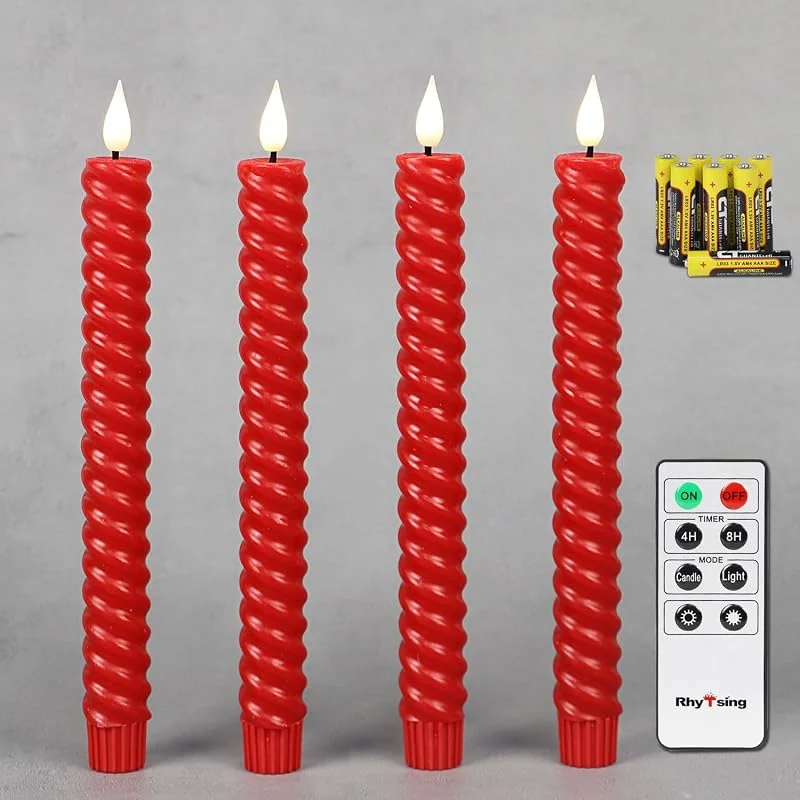 Visita la tienda de Rhytsing Rhytsing Paquete de 4 Velas LED Rojo Largas diseño en espiral, Velas a Pilas con Mando a Distancia para Navidad Decoración, H 25 cm — Cena a la luz de velas