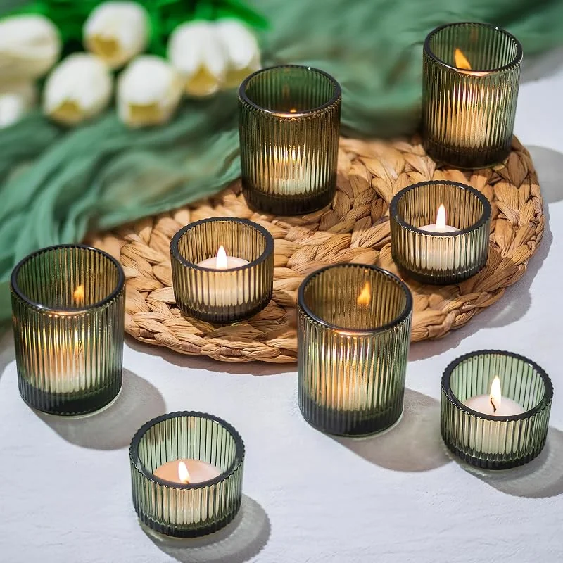 Glasseam Candelabro De Vidrio Verde: Juego De 8 Candelabros De Té, Candelabros Acanalados para Centros De Mesa, Candelabro PequeñOs para Navidad, Bodas, Fiestas, DecoracióN del Hogar. — Adviento y mesa