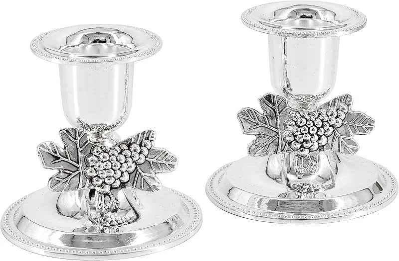 The Dreidel Company Shabbat Candelabros chapados en Plata, Juego de 2 candelabros (Individual) — Cena a la luz de velas