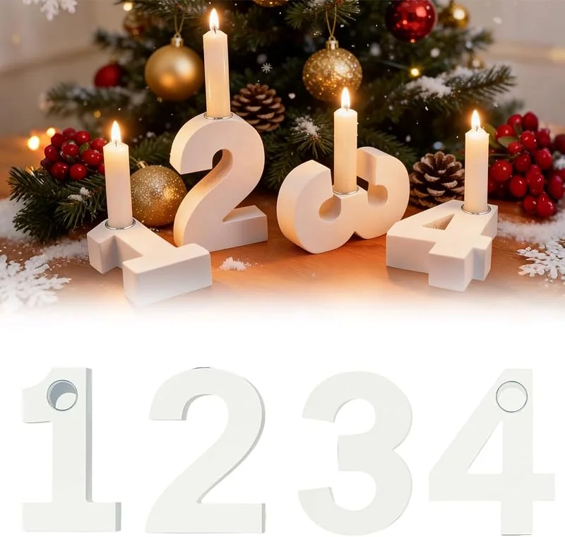 Ekukeon 4 portavelas con números de Adviento, de madera, 1, 2, 3, 4, con números de Adviento, portavelas de madera, para corona de Adviento, decoración de mesa, decoración de Navidad, regalo de Navidad — Adviento y mesa