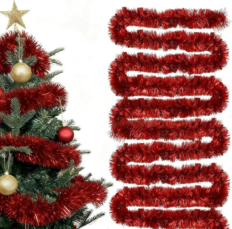 AMSNINK Guirnalda de Navidad, guirnalda de abeto artificial, 12 metros de largo, guirnalda roja para árbol de Navidad, decoración festiva para interior y exterior, decoración navideña DIY — Decoracion Navidad