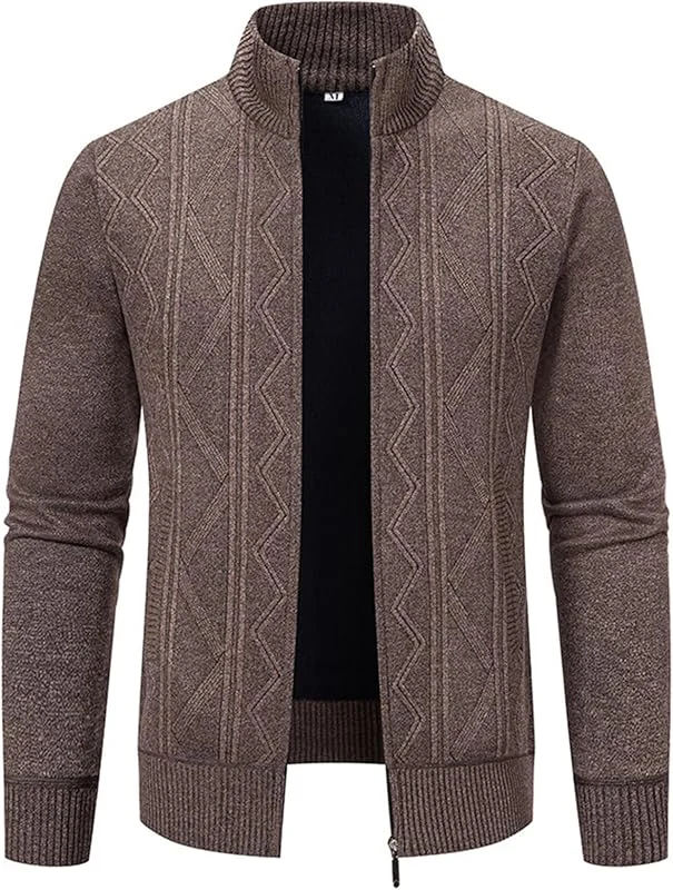 Btmpmcs Cárdigan de Punto para Hombre Otoño Invierno Cálido Suéter con Forro Polar Casuales Chaqueta Grueso Mangas Largas Jersey Clásico Abrigo Rebecas con Cremallera y Bolsillos — Ropa Navidad