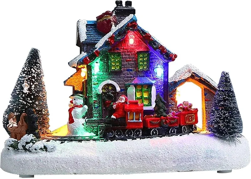 Fravsiu Casas de Navidad Adorable Cabaña Aldeana de Resina Iluminada con LED — Decoracion Navidad