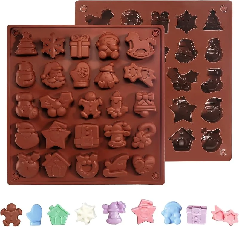 DELAESI Molde de silicona para bombones de chocolate, 2 unidades, molde de silicona para Navidad, molde de silicona profundo, molde de silicona para hacer cubitos de hielo de chocolate, gelatina, cubitos de — Hogar y cocina