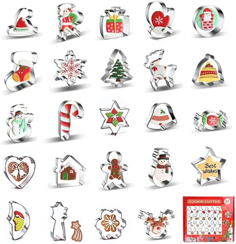 AISHOW Moldes de Galletas Navideñas 24 Piezas Cortador de Galletas de Navidad de Acero Inoxidable para Pastelería de Fudge de Galletas — Hogar y cocina