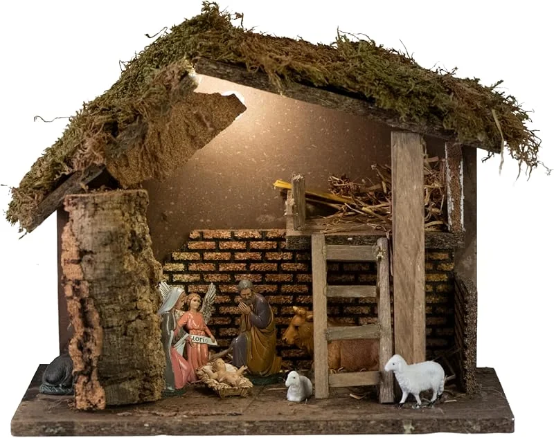 Visita la tienda de Moranduzzo Moranduzzo Kit de belén de bricolaje – Cabaña 33 x 18 x 24 cm y figuras incluidas – Paisaje completo de manualidades de Navidad — Decoracion Navidad