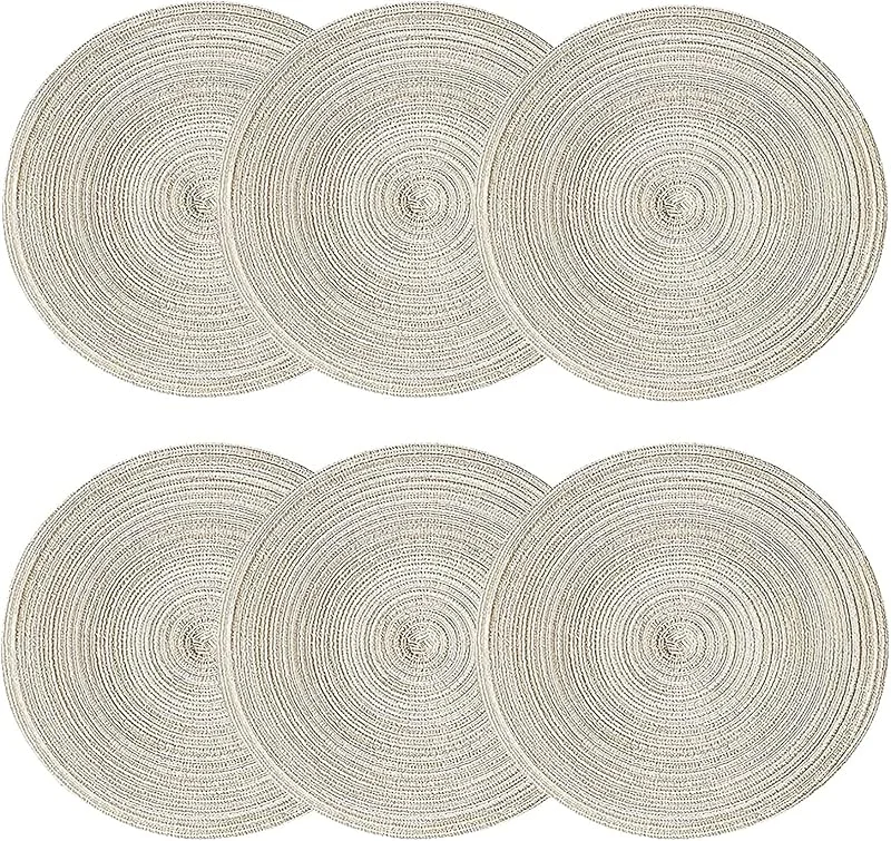 AMZMUKAUP Juego de 6 manteles Individuales Redondos, 38 cm Manteles Tejidos Resistentes al Calor, Manteles Individuales Lavables Antideslizantes, para Mesa de Comedor, Bar, Sala de Estar, Biege — Hogar y cocina