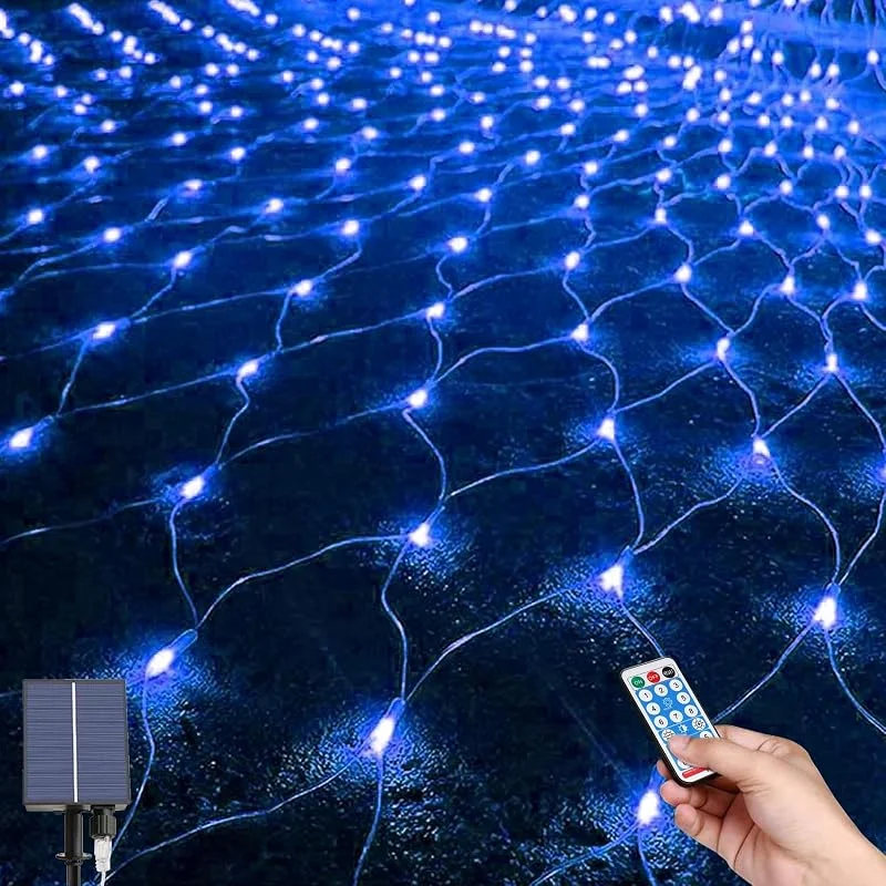 MXJFYY Guirnaldas Neta Luz Exterior Luz Jardín, 1.5M*1.5M 96LEDs Red Luz, Red Luces Solares Exterior, Arbol Navidad Exterior con Luces, Impermeable Luces para Navidad Cortina Balcón Ventanas Terraza — Luces Navidad