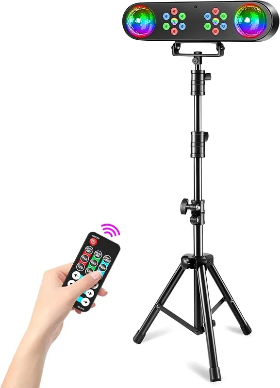 Rtktoup Luz de discoteca 4 en 1 con soporte, bolas de discoteca, luces PAR y mando a distancia, Sistema de iluminación de escenario con sonido activado, para bar, mudanza, boda, Halloween, Navidad — Luces Navidad