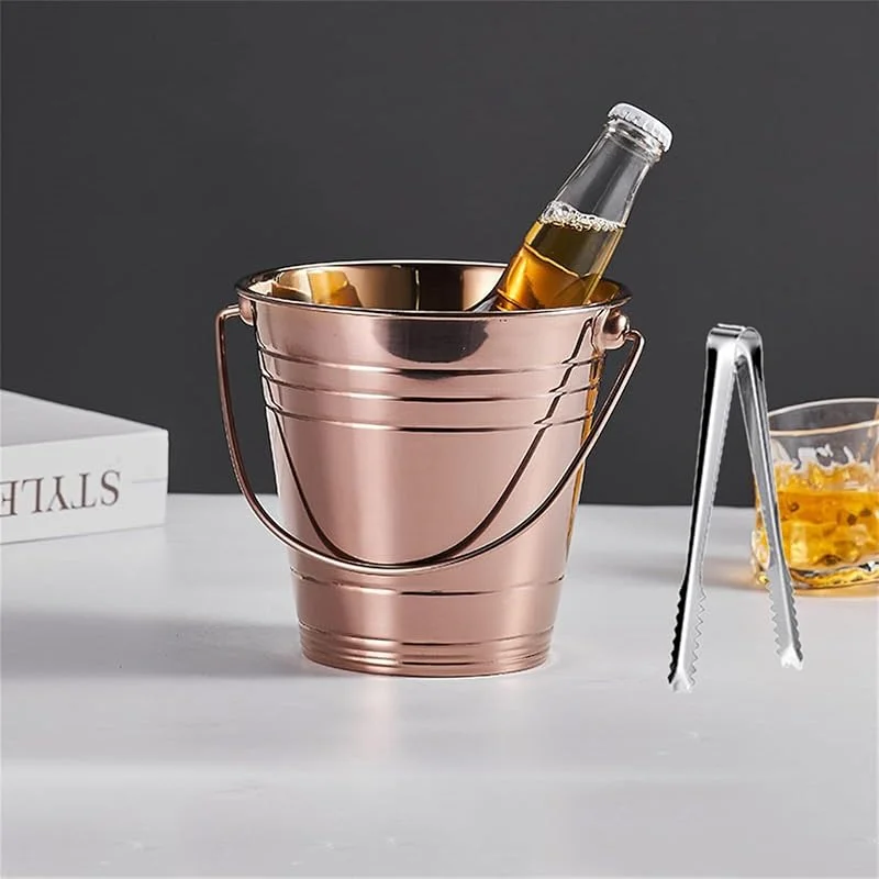 HLZLPYFC Cubiteras para Champagne, Cubeta para Hielo De Acero Inoxidable con Asas, Cubeta para Vino para Fiestas, para Bares, Fiestas, Barbacoas En El Patio Trasero, Picnics Y Acampa, Rose Gold, 3L — Vino y mesa festiva