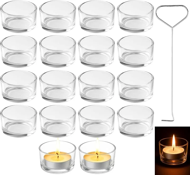 Ferenando 18 Piezas Portavelas de Té con Apagavelas, Ø4.5 cm y H2.5 cm — Cena a la luz de velas