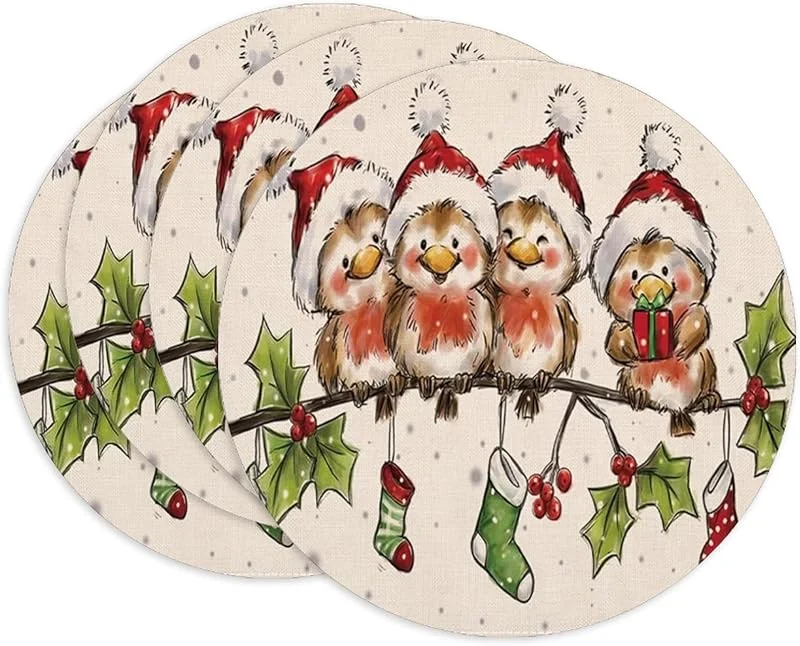 Bseical 4 Piezas Salvamanteles Navidad, 35 cm Manteles Individuales Lavables de Lino para Celebraciones, Comedores y Fiestas (F) — Hogar y cocina