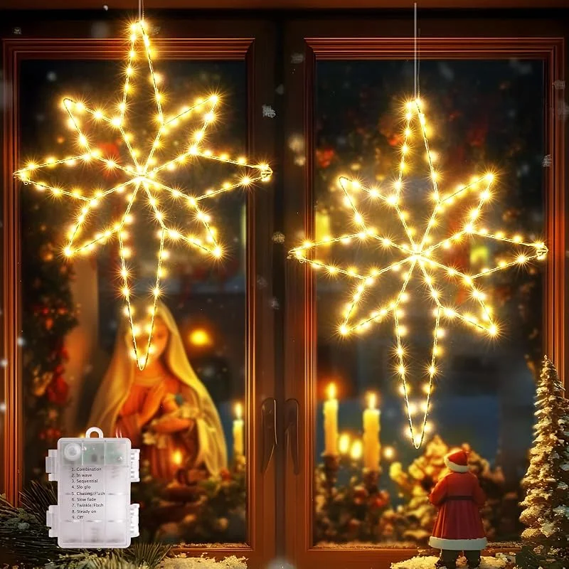 Visita la tienda de Quntis Quntis Luces de Navidad Estrellas a Pilas, 58cm Cortina de Luces Estrellas 118 LED con 8 Modos y Temporizador, IP44 Impermeables Luces de Navidad para Ventana Interior Exterior Blanco Calido 2 Piezas — Luces Navidad