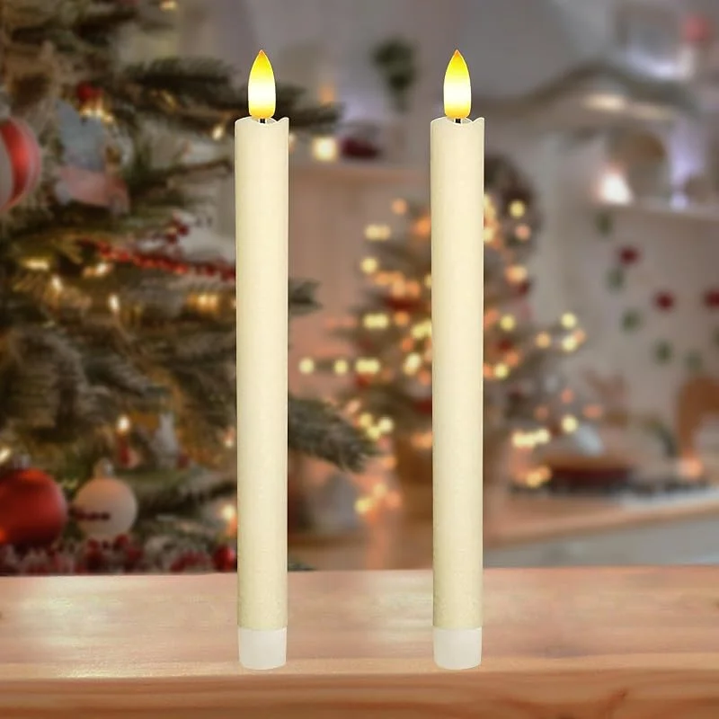 KATELUO Velas LED Efecto Llama, 2 Piezas Velas de Batería Parpadeante, Velas Parpadeante Sin Llama, Vela LED Intermitente para Navidad, Halloween, Acción de Gracias, Boda, Cumpleaños — Cena a la luz de velas