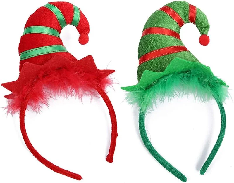 Feelava Diadema con Sombrero de Duende Navideño paquete de 2, aro para el cabello con sombrero de duende Xmas Hair Band Kids Adult Headwear para Navidad Party Fancy Dress Disfraz Decoración Photos Booth — Ropa Navidad