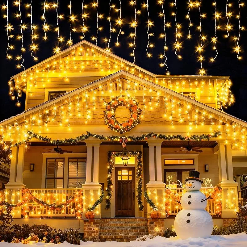 FZIFZI Cortina Luces Navidad Exterior, 10M 400LED Cortina Luces de Navidad Exterior, IP44 Impermeable con 8 Modos Cortinas Cascada Luz Interior Decoración para, Fiestas, Bodas, Jardín, Ventana