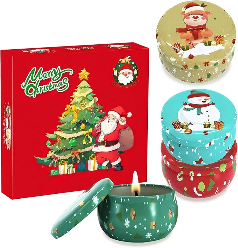 MORAINJAY Navidad Velas Aromaticas Regalos, 4 Piezas Juego De Velas Perfumadas Navideñas, Cera de Soja Natural Velas para Día de Madre, Día de San Women, Bathroom, Regalos para Mujer Navidad(A) — Cena a la luz de velas
