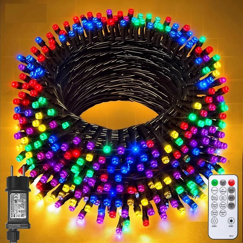 Jsdoin Luces de Navidad, 40M 400 LED Luces Arbol Navidad, 8 Modos con Función de Memoria y Control Remoto Luz Cadena Ligera para Jardín, Boda, Fiesta, Balcón, Interior﻿ (Multicolor, 400LED) — Luces Navidad