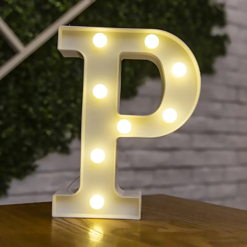 Tiardey Luces de Letras con Forma de símbolo LED, lámparas de Mesa de plástico con Forma de Alfabeto, Fiesta de Cumplea?os, Boda, decoración para Colgar en la Pared del hogar Todos los días-P — Cena a la luz de velas