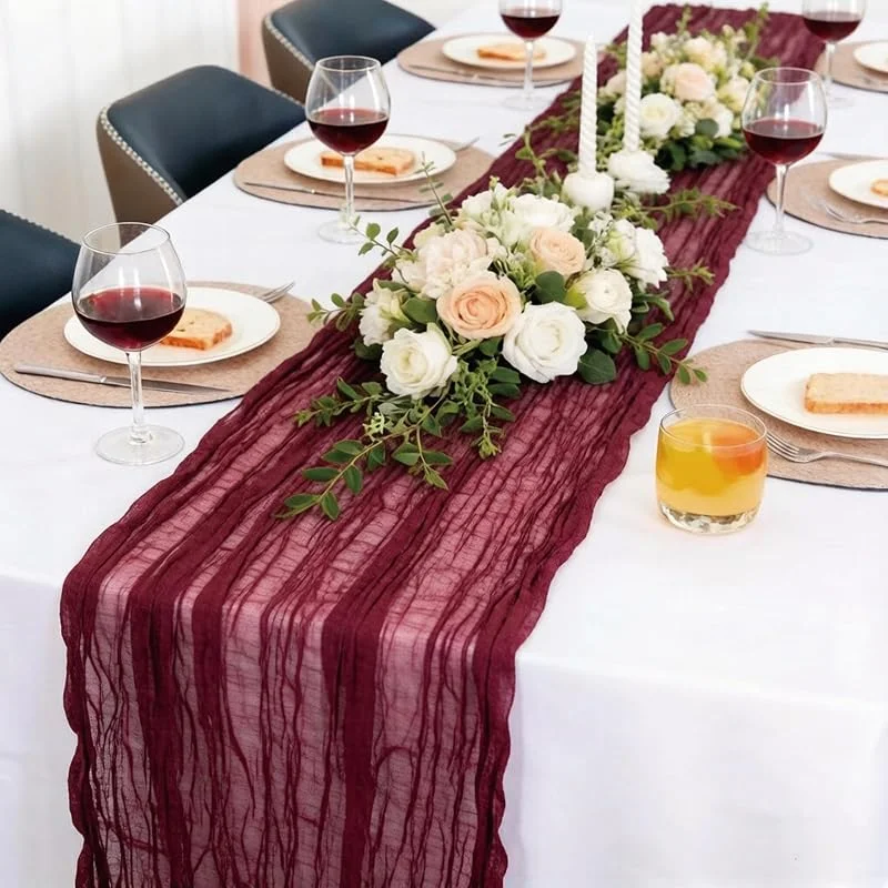 NZNSML Camino de Mesa Estilo Boho Gasa 90 x 300 cm Gasa Burdeos Vibrante Camino de Mesa para Decoración Fiestas Bodas Cumpleaños San Valentín y Navidad — Hogar y cocina