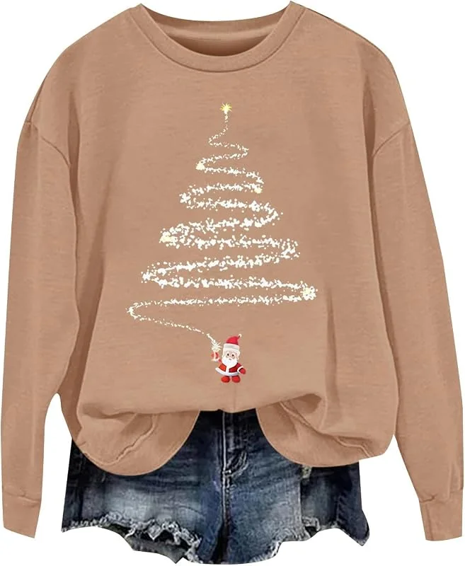 tacniseyw Jersey de Navidad para mujer, talla grande, diseño de árbol de Navidad, sudadera de manga larga para mujer, camiseta fea de Navidad, talla grande, cuello redondo, suéter de invierno — Ropa Navidad