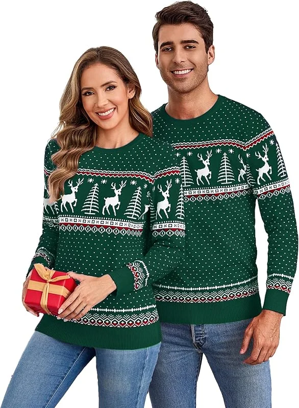 Visita la tienda de Aottori Aottori Suéter de Navidad para Mujer, Conjunto de Ropa de Navidad, Diseño de Renos, Suéter de Punto Sudadera Mujer — Ropa Navidad