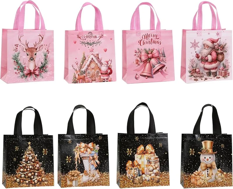 BSITSSS 8 Piezas Bolsas Regalo Navidad, Bolsas Navidadcon Asas, Multifuncionales Bolsas deNavidad, Reutilizables Bolsa Regalo Navidad para Regalar, Entregar, Comprar, Decorar Fiestas — Envoltorio regalo