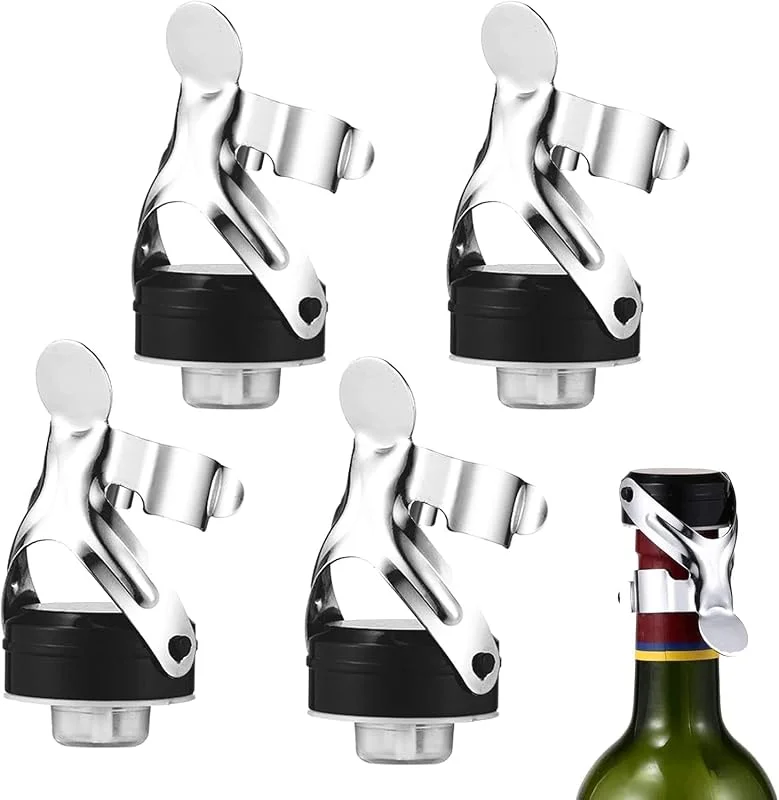 Esteopt Botelleros con palanca, cierre de champán, cierre universal para botellas, tapón de champán, tapón de champán sellado al vacío, tapones para botellas de vino, cierre champán de acero inoxidable (4) — Vino y mesa festiva