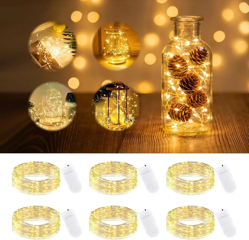 Pavlleen Cadena de Luces con Pilas, 2M 20 LED Guirnalda Luces Interior (6 piezas) — Luces Navidad