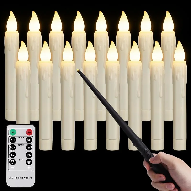 Visita la tienda de FREEPOWER FREEPOWER 16 Velas flotantes LED con varita mágica y mando a distancia, temporizador, funciona con pilas, decoración de Halloween, 17 cm — Luces Navidad